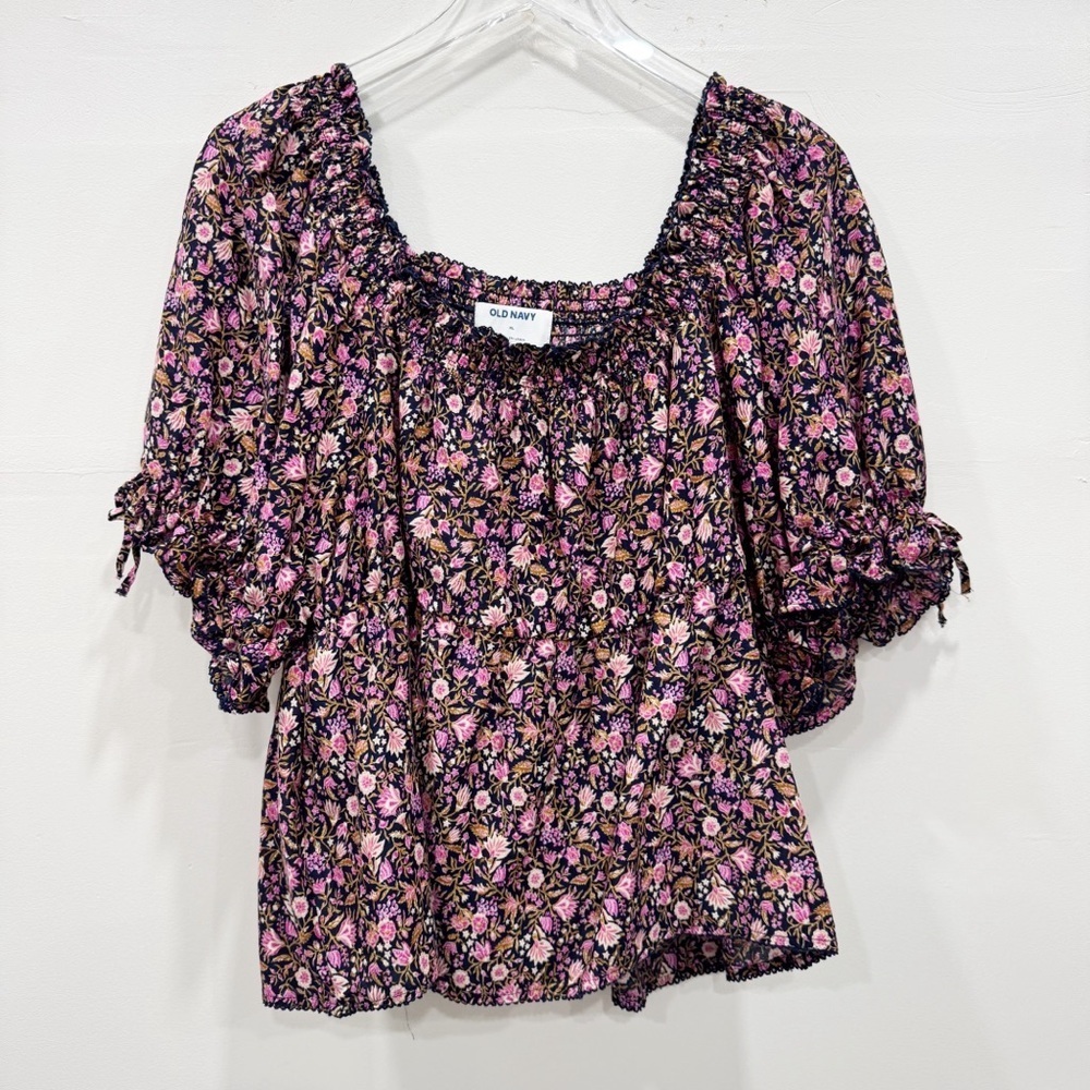 Old Navy Puff Sleeve Square Neck Floral Babydoll Blouse Top New XL